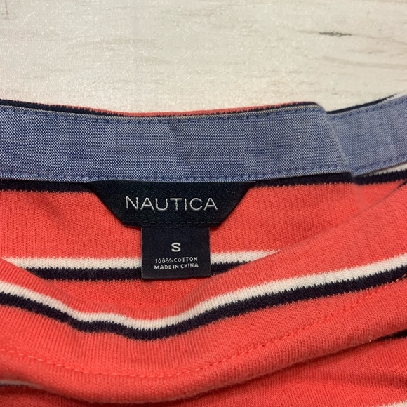Nautica Coral striped top with blue jean cuff Sz S - Picture 4 of 5